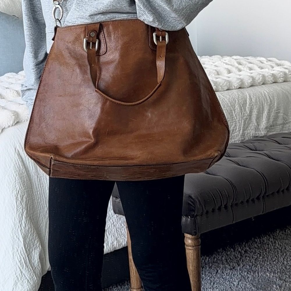 Classic Italian Brown Leather Tote/ Crossbody Bag